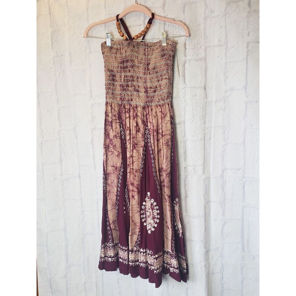 ADVANCE APPARELS Smocked Strapless Festival Peace Sign Dress Medium